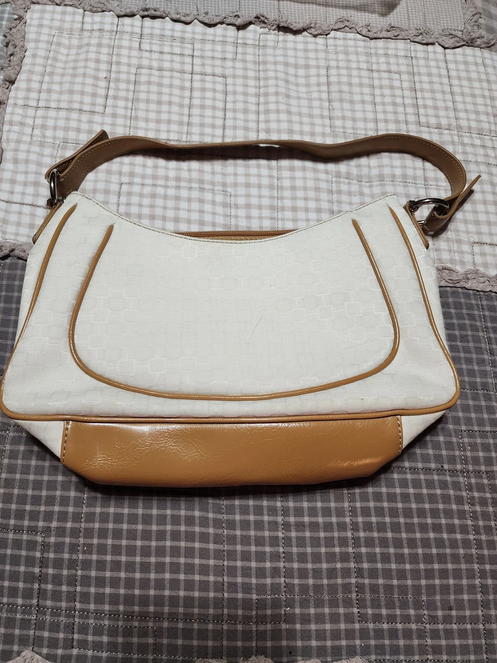 Nine West Cream and Tan Shoulder Hobo with Buckle Accent
